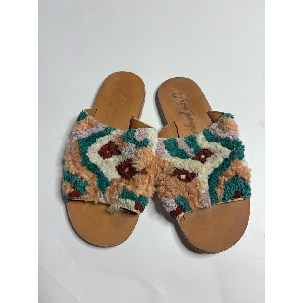 Free People Tufted Geometric‎ Slide Sandals Boho Leather Artsy Womens 37 US 7